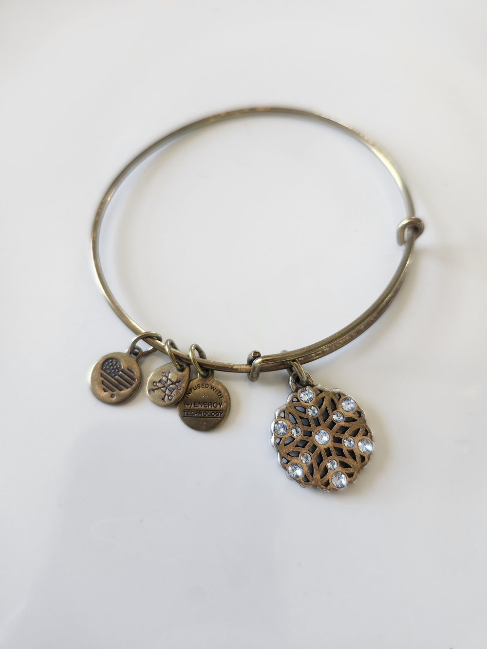 Bronze Crystal Charm Bangle Bracelet